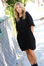 Load image into Gallery viewer, Black Three Quarter Puff Sleeve Babydoll Dress
