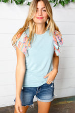 Load image into Gallery viewer, Baby Blue Boho Print Flutter Sleeve Top
