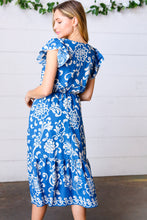 Load image into Gallery viewer, Navy Boho Ethnic Floral V Neck Flutter Sleeve Dress
