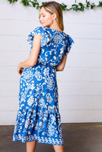 Load image into Gallery viewer, Navy Boho Ethnic Floral V Neck Flutter Sleeve Dress
