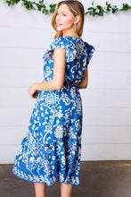 Load image into Gallery viewer, Navy Boho Ethnic Floral V Neck Flutter Sleeve Dress
