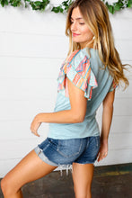 Load image into Gallery viewer, Baby Blue Boho Print Flutter Sleeve Top
