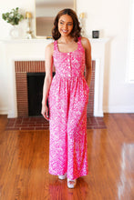 Load image into Gallery viewer, Fuchsia Boho Batik Print Button Sleeveless Jumpsuit
