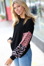 Load image into Gallery viewer, Black &amp; Mauve Floral Drop Shoulder Top
