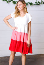 Load image into Gallery viewer, Peach &amp; Cherry Red Tiered Frill Sleeve Midi Dress
