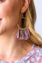 Load image into Gallery viewer, Mauve Multicolor Gold Fringe Tassel Earrings
