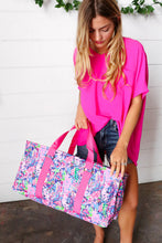 Load image into Gallery viewer, Rectangle Collapsible Floral Print Pink Strap Canvas Tote
