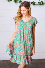 Load image into Gallery viewer, Emerald Green Floral Babydoll Midi Dress
