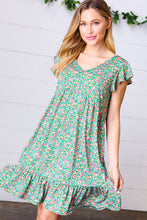 Load image into Gallery viewer, Emerald Green Floral Babydoll Midi Dress
