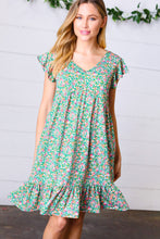 Load image into Gallery viewer, Emerald Green Floral Babydoll Midi Dress
