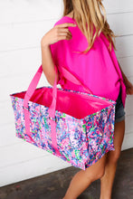 Load image into Gallery viewer, Rectangle Collapsible Floral Print Pink Strap Canvas Tote
