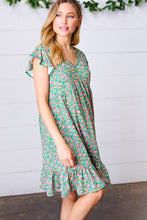 Load image into Gallery viewer, Emerald Green Floral Babydoll Midi Dress
