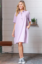 Load image into Gallery viewer, Dusty Lavender Cotton Placard Yoke Midi Dress
