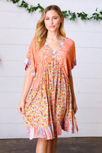 Load image into Gallery viewer, Apricot Boho Flower Colorblock V Neck Dress
