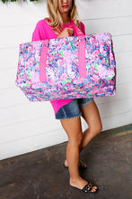 Load image into Gallery viewer, Rectangle Collapsible Floral Print Pink Strap Canvas Tote
