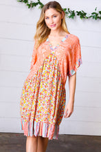 Load image into Gallery viewer, Apricot Boho Flower Colorblock V Neck Dress
