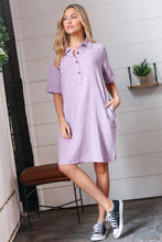 Load image into Gallery viewer, Dusty Lavender Cotton Placard Yoke Midi Dress
