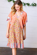 Load image into Gallery viewer, Apricot Boho Flower Colorblock V Neck Dress
