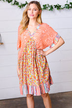 Load image into Gallery viewer, Apricot Boho Flower Colorblock V Neck Dress
