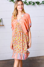 Load image into Gallery viewer, Apricot Boho Flower Colorblock V Neck Dress
