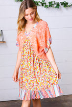 Load image into Gallery viewer, Apricot Boho Flower Colorblock V Neck Dress
