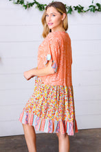 Load image into Gallery viewer, Apricot Boho Flower Colorblock V Neck Dress
