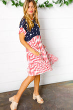 Load image into Gallery viewer, American Flag Yoke Tiered Color Block Swing Dress
