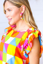 Load image into Gallery viewer, Multicolor Raffia &amp; Gold Pom Hoop Earrings
