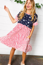 Load image into Gallery viewer, American Flag Yoke Tiered Color Block Swing Dress
