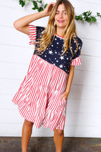 Load image into Gallery viewer, American Flag Yoke Tiered Color Block Swing Dress
