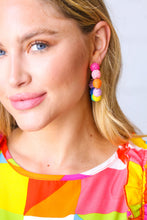 Load image into Gallery viewer, Multicolor Raffia &amp; Gold Pom Hoop Earrings
