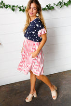 Load image into Gallery viewer, American Flag Yoke Tiered Color Block Swing Dress
