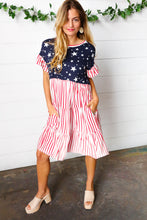 Load image into Gallery viewer, American Flag Yoke Tiered Color Block Swing Dress
