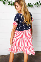 Load image into Gallery viewer, American Flag Yoke Tiered Color Block Swing Dress
