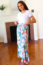 Load image into Gallery viewer, Vacay Vibes Green Floral Smocked Waist Side Slit Palazzo Pants
