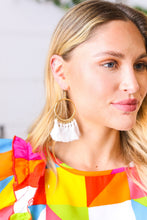 Load image into Gallery viewer, Dove &amp; Gold Fringe Tassel Hoop Earrings
