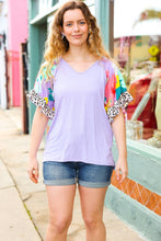 Load image into Gallery viewer, Adorable Lavender Abstract &amp; Animal Print Ruffle Sleeve Top
