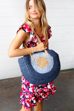 Load image into Gallery viewer, Blue Braided Raffia Circle Lined Tote Bag
