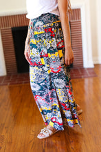 Load image into Gallery viewer, Vacay Vibes Teal Floral Smocked Waist Side Slit Palazzo Pants

