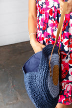 Load image into Gallery viewer, Blue Braided Raffia Circle Lined Tote Bag
