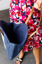 Load image into Gallery viewer, Blue Braided Raffia Circle Lined Tote Bag
