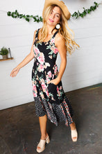 Load image into Gallery viewer, Black Floral Fit &amp; Flare Sleeveless Midi Dress
