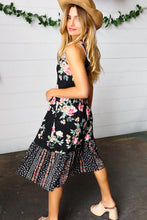 Load image into Gallery viewer, Black Floral Fit &amp; Flare Sleeveless Midi Dress
