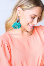 Load image into Gallery viewer, Teal Boho Fringe Tassel Hoop Earrings
