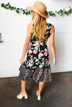 Load image into Gallery viewer, Black Floral Fit &amp; Flare Sleeveless Midi Dress
