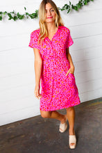 Load image into Gallery viewer, Fuchsia Leopard Surplice V Neck Pocketed Dress
