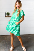 Load image into Gallery viewer, Emerald Green Floral Dolman Sleeve Babydoll Dress
