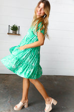 Load image into Gallery viewer, Emerald Green Floral Dolman Sleeve Babydoll Dress
