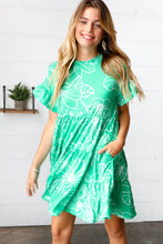 Load image into Gallery viewer, Emerald Green Floral Dolman Sleeve Babydoll Dress
