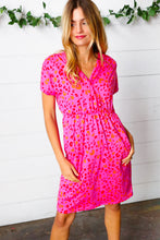 Load image into Gallery viewer, Fuchsia Leopard Surplice V Neck Pocketed Dress
